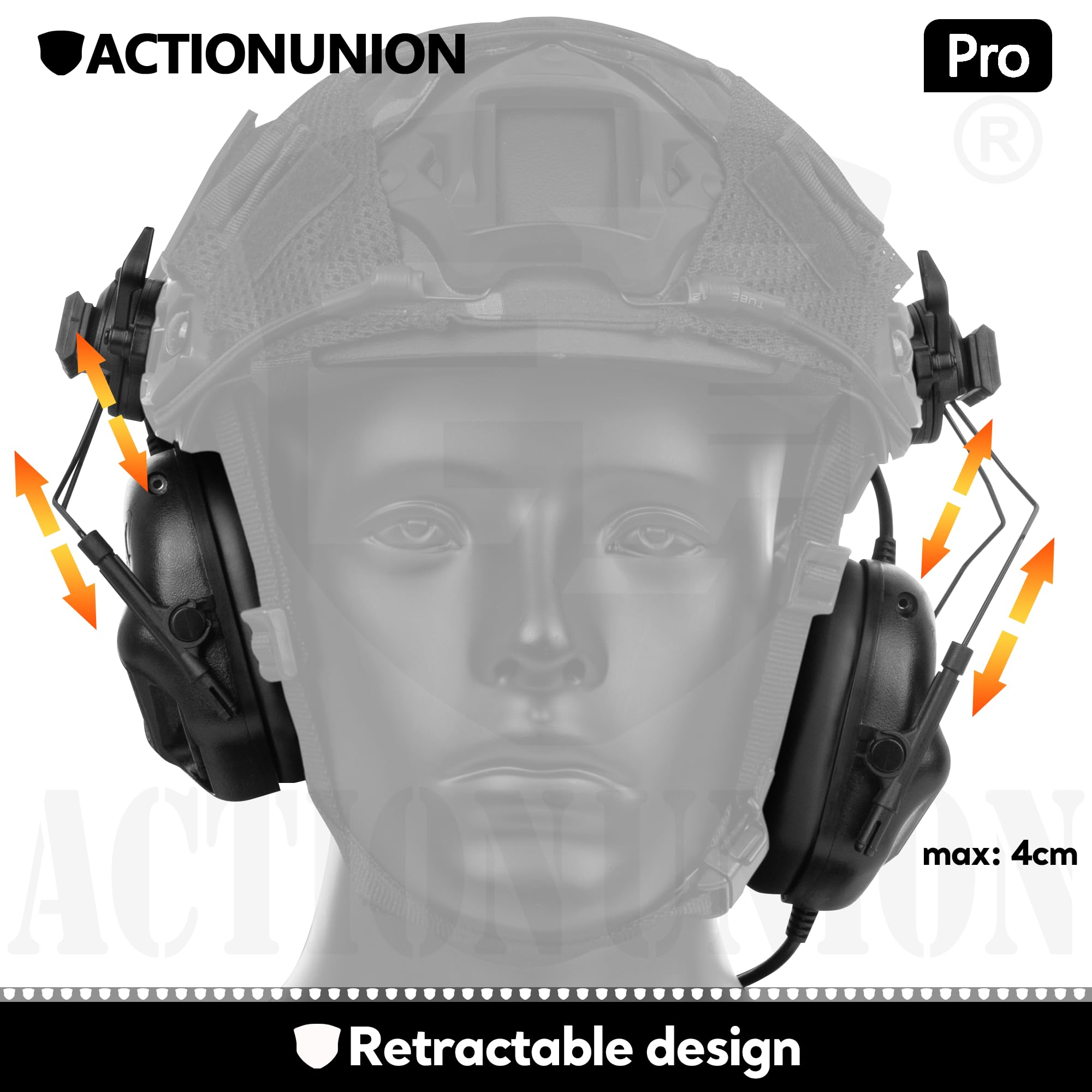 ACTIONUNION Auriculares tácticos Pro con cancelación activa de ruido para casco Airsoft Fast (negro)