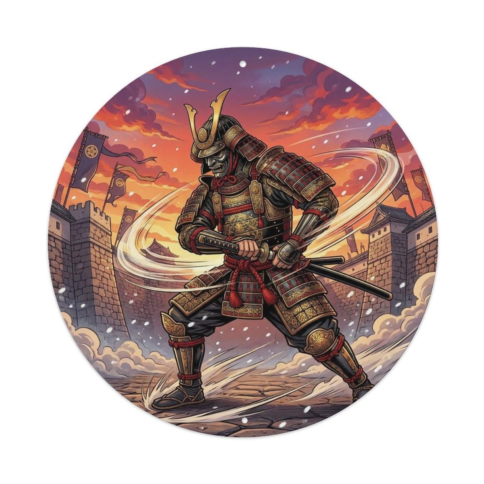 Okngb Style Feint Attack Fortress Leader Japanese Bushido Crest Metal Tin Sign Plaque Wall Decor For Cafe, Man Cave, Club Bar, Office, Home Garden Round Metal Poster 8X8inch
