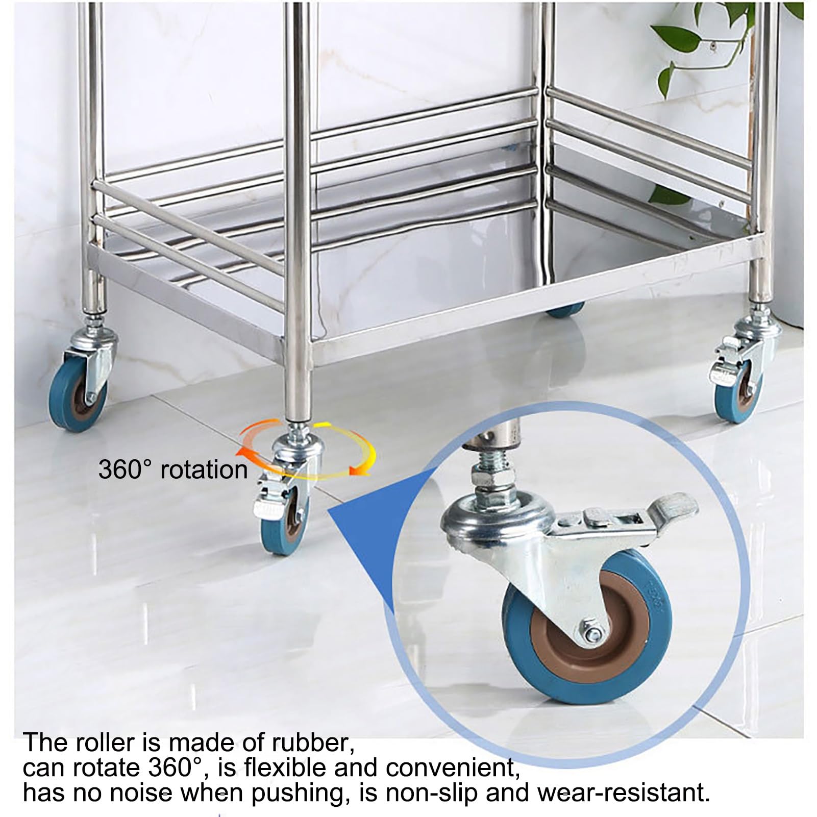 Acciaio inox Carrello, Carrello medico, carrello per laboratorio odontoiatrico con ruote commerciali con ruote silenziose a 360° e un cassetto, carrello con maniglia, per laboratorio, ospedale ( Size