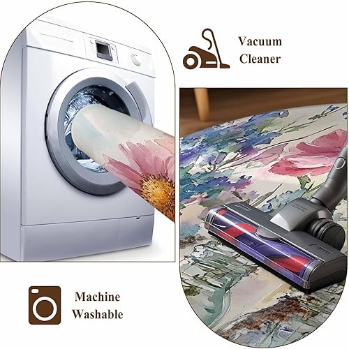 Miniatura 8 de 2.7x5 Area Rugs, Colorful Flowers Non-Skid Rubber Backing Large Rectangle Rugs - Living Room Bedroom Home Office, Country Retro Watercolor Spring