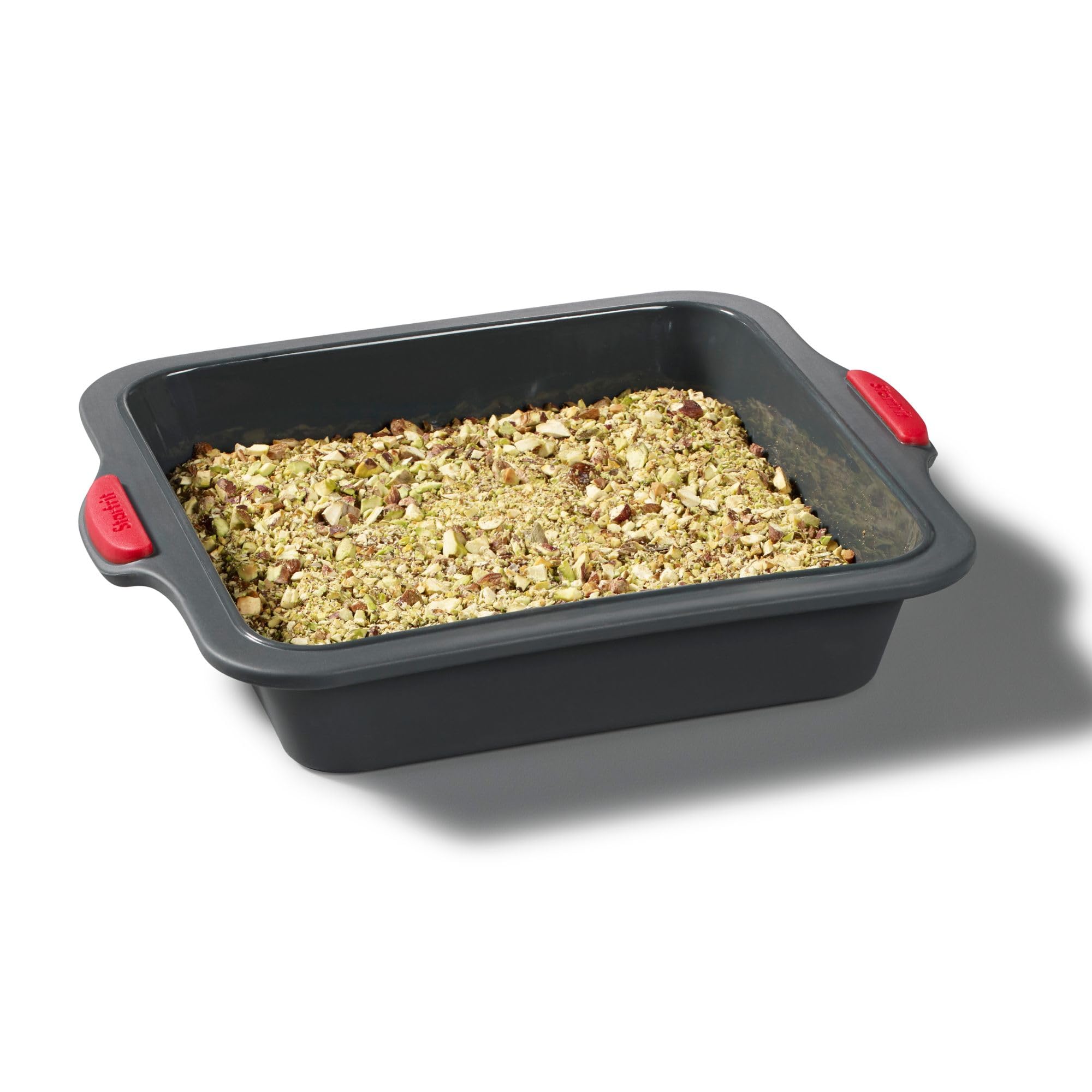 Starfrit Silicone 8” Square Cake Pan with Integrated Metal Frame - No Tray Needed - Easy Unmolding - LFGB Premium Silicone