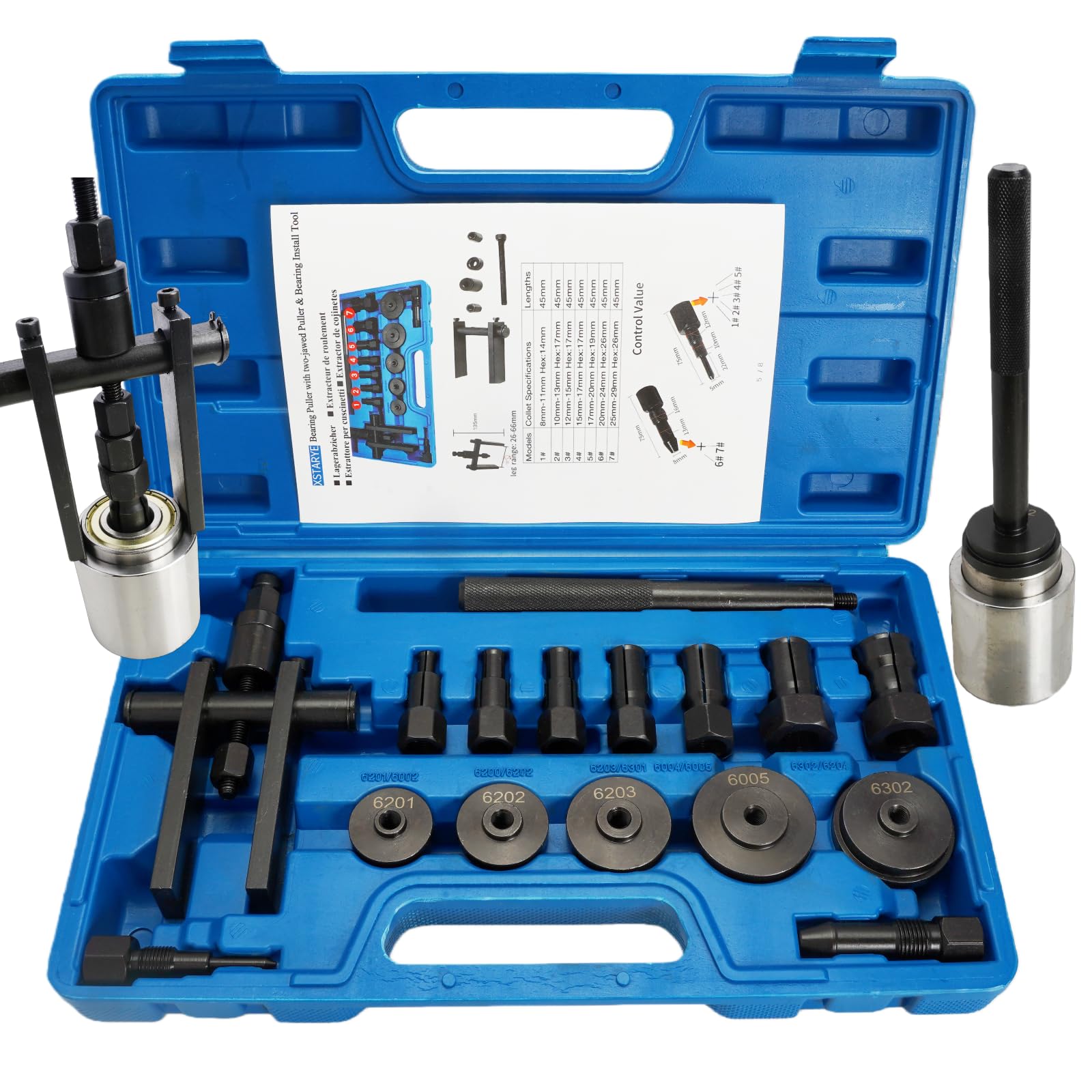 16pcs Bicycle Bearing Puller with Bearing Press Kit for Installing Bearings Extractor Internal Bearings Motorcycle with 7 Expanding Clamps & Two Jaw Puller