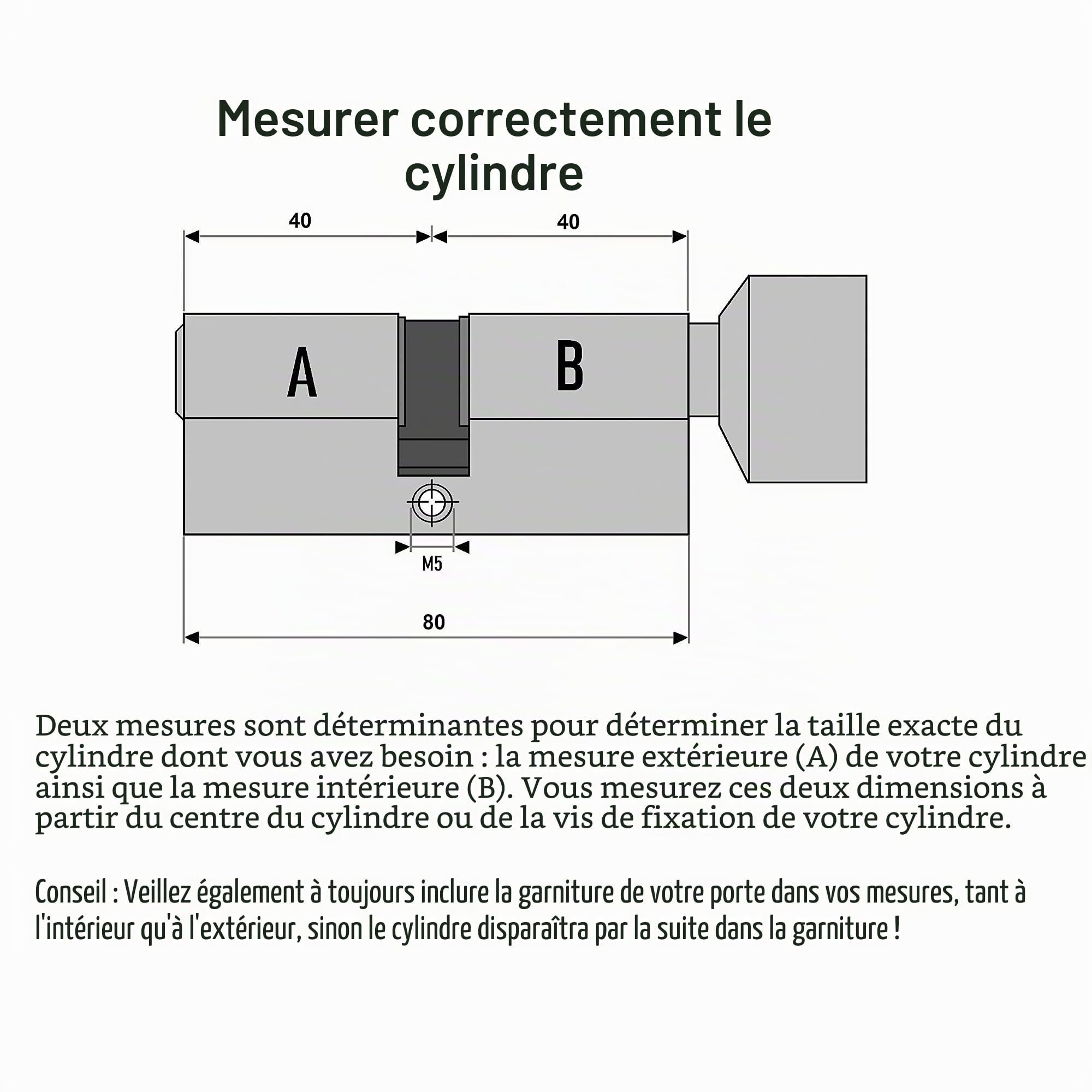 Lot de 4 Serrures Cylindres à bouton KSN 80 mm 40/40 à fermeture identique avec 20 clés