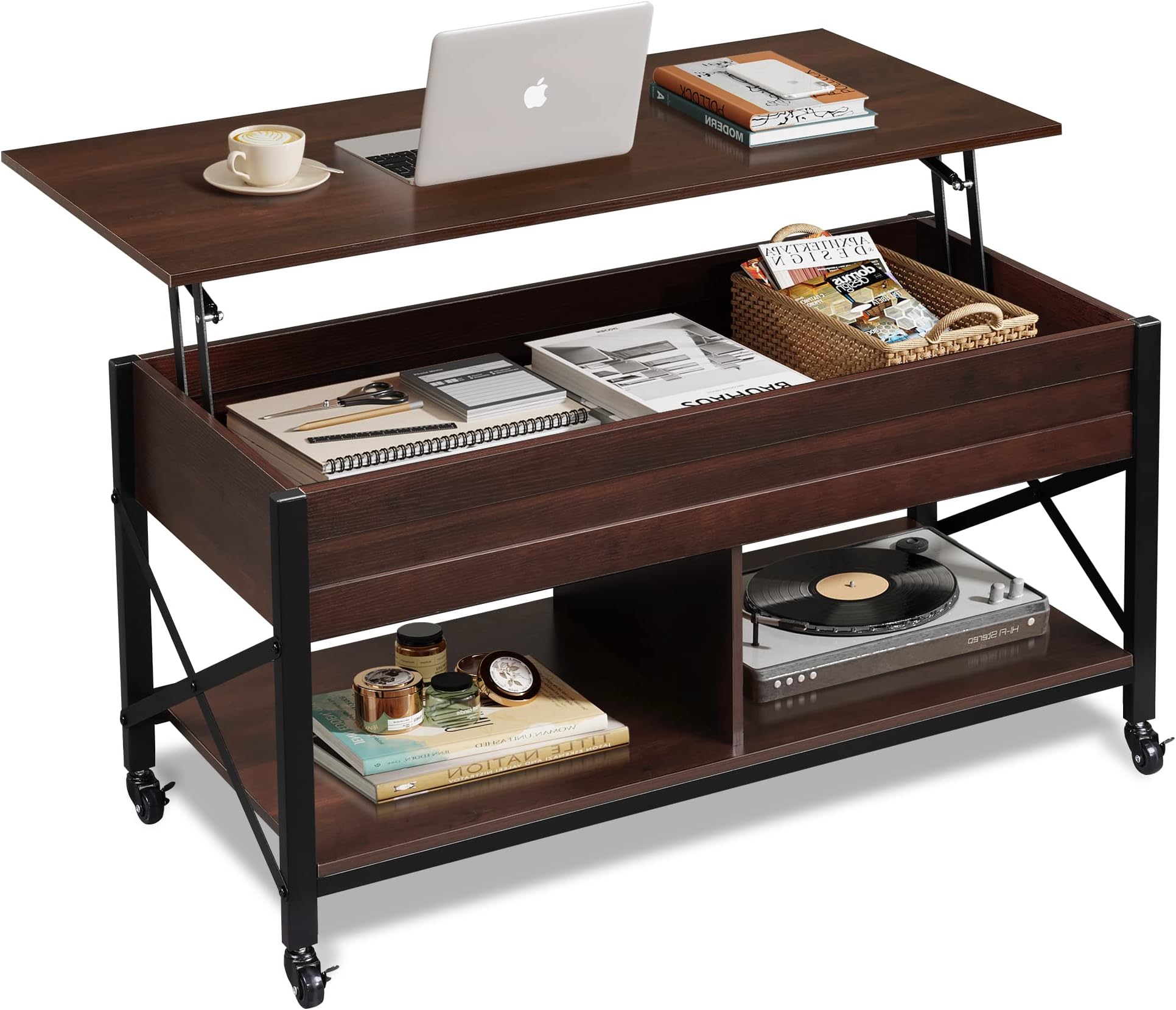 BOWERY HILL Sherlock Lift Top Hardwood Solid Coffee Table