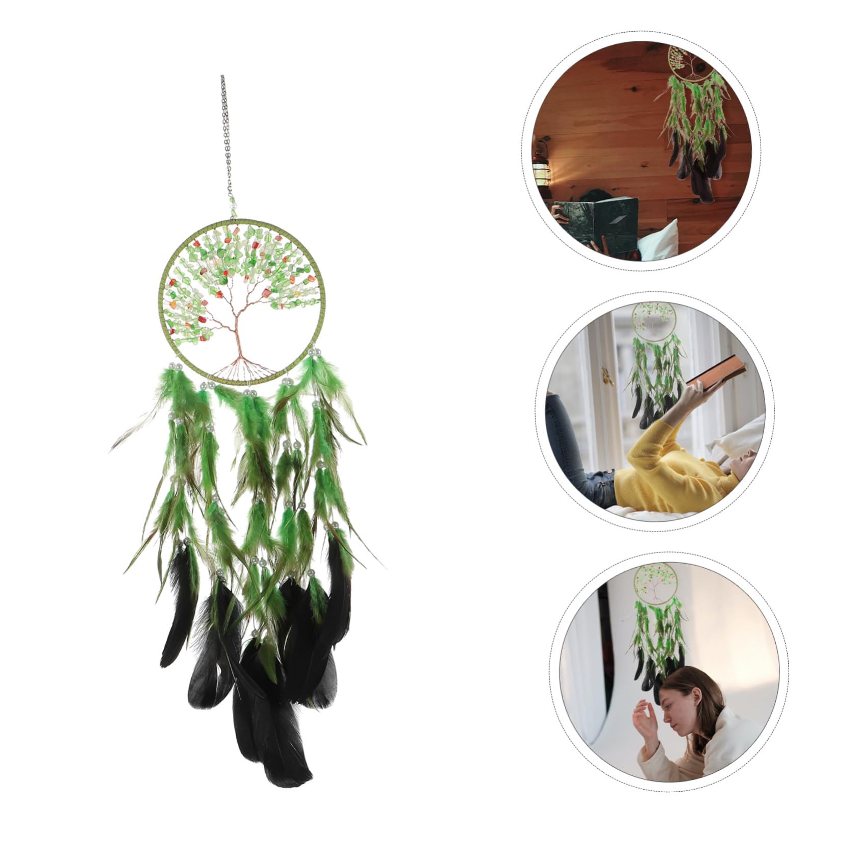 GRIRIW 1Pc Bohemian Style Dream Catcher with Life Tree and Crystal Hanging Wall Decor for Bedroom and Living Space for Family and Friends