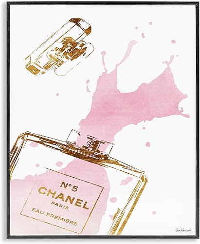 Stupell Industries - Botella de perfume Glam de salpicadura de perfume en tonos rosa y dorado, Lienzo en bastidor decorativo para pared, hecho