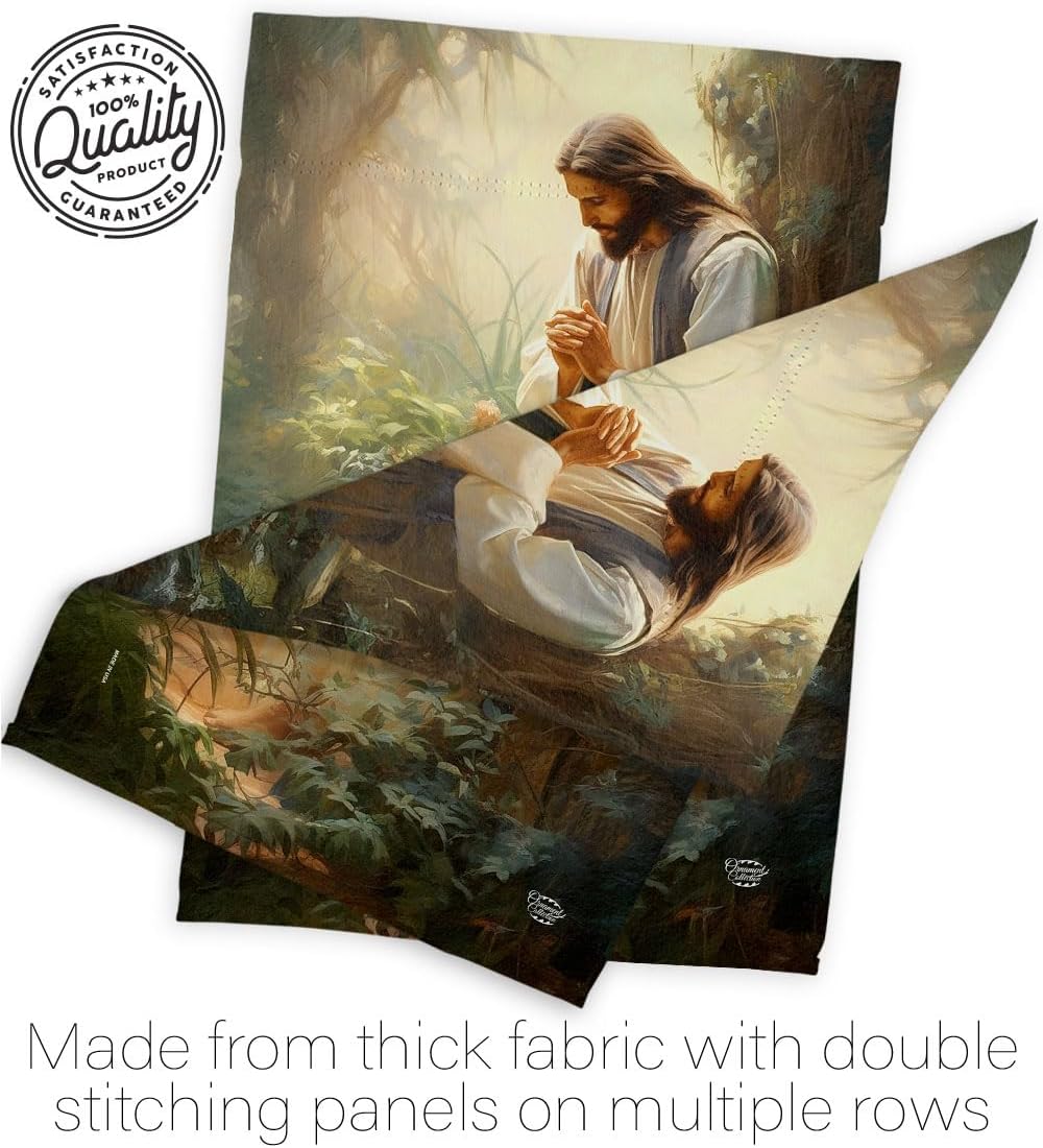 Jesus in Prayer Flag Memorial Stake Patio Lawn Outdoor Post Tapestry Yard Signs Cemetery Decorations for Grave Poster Easter Decor Christian Gifts Made in USA