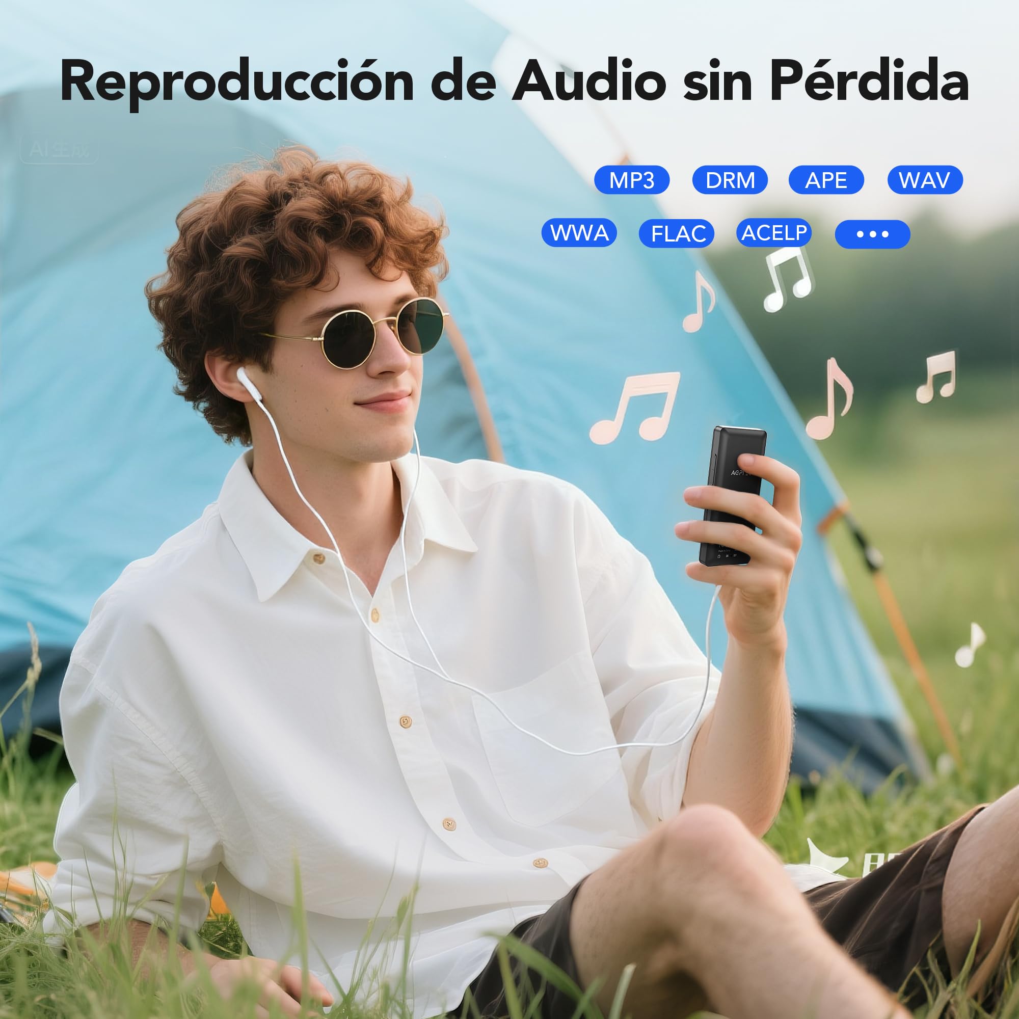AGPTEK 64GB Reproductor MP3 Bluetooth 5.3,MP3 Player, Reproductor MP3 Deportivo Portátil, 1.8" Pantalla de 70H de Reproducción, MP3 de Niños Radio FM, Externo hasta 128GB(Sin Auriculares) (Negro)