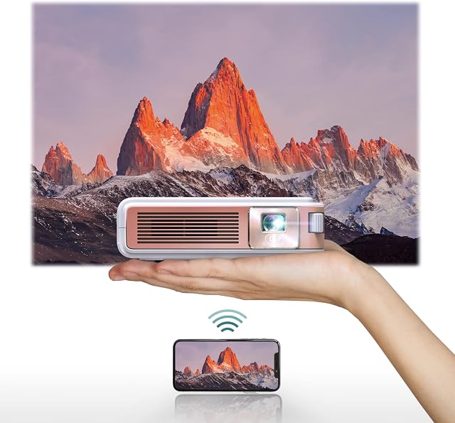 Outdoor Ultra Portable Pico Projector EZCast Beam J4 | WiFi Bluetooth Projector, Includes Tripod & Bag, Battery for 5hrs on a Playtime, DLP, 300 ANSI, 100" Displays, Compatible w/ HDMI, USB, iPhone