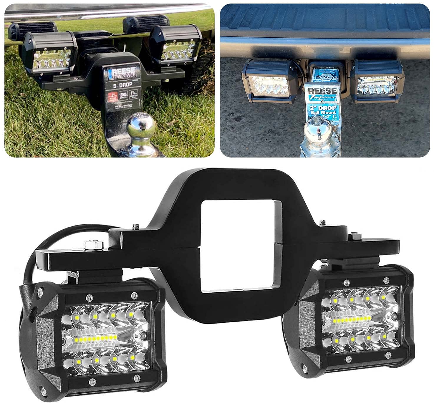 Falconstar LED Work Light Pods, 4 Inch LED Light Bar with 2.5 Inch Towing Hitch Mount Brackets LED Bar for Truck Trailer SUV Pickup Fit Dual Led Off-Road Driving Light bar