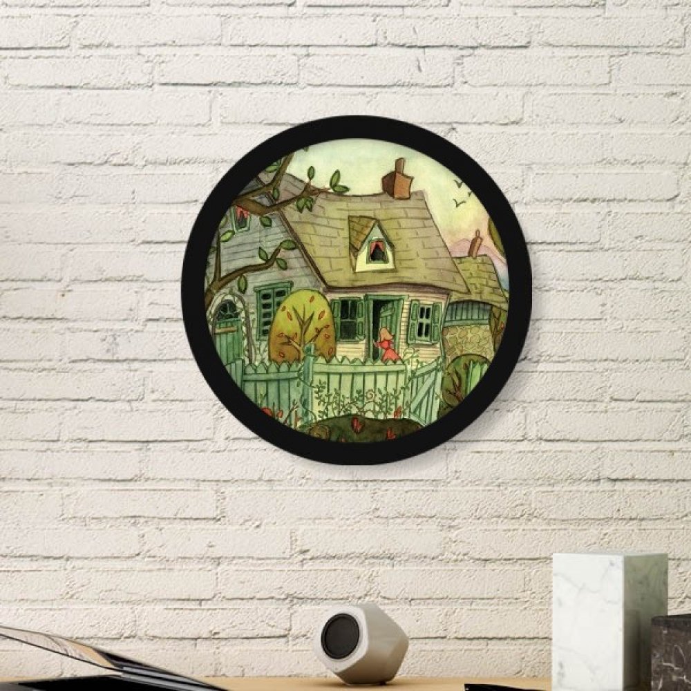 Peinture de chat aquarelle dans son cadre rond en bois noir pour décoration de salon cocooning