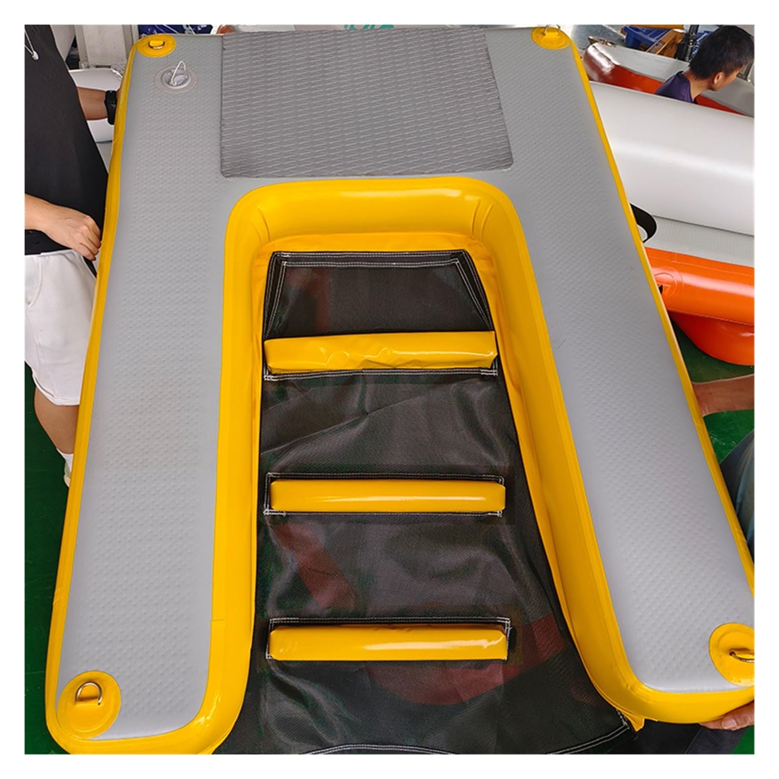 WDJBPSH 59'' X 39.3'' Pool Exit Ramps for Dogs, Heavy Duty Float Dock Water Ramp with EVA Anti Slip Pad & Nylon Handle, Reusable & Foldable for Docks/Lakes/Oceans(Yellow)