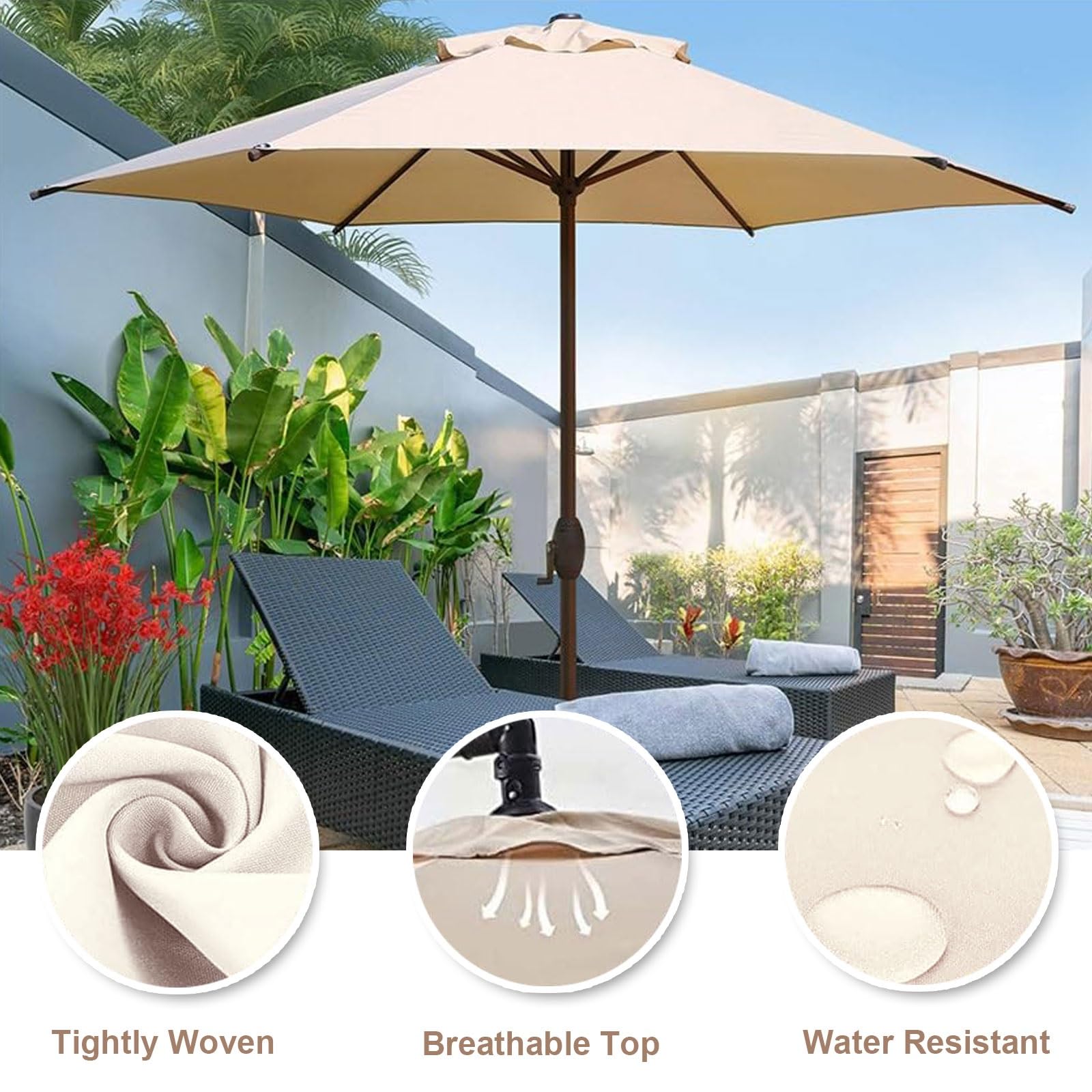 Toldo de Recambio para Sombrilla 2/2.3/2.5/2.7/3 m 6/8 Varillas, Impermeable Cubierta de Reemplazo para Jardín, Villa, Patio - Lona de Repuesto (Off-White, 2m/8-Ribs)