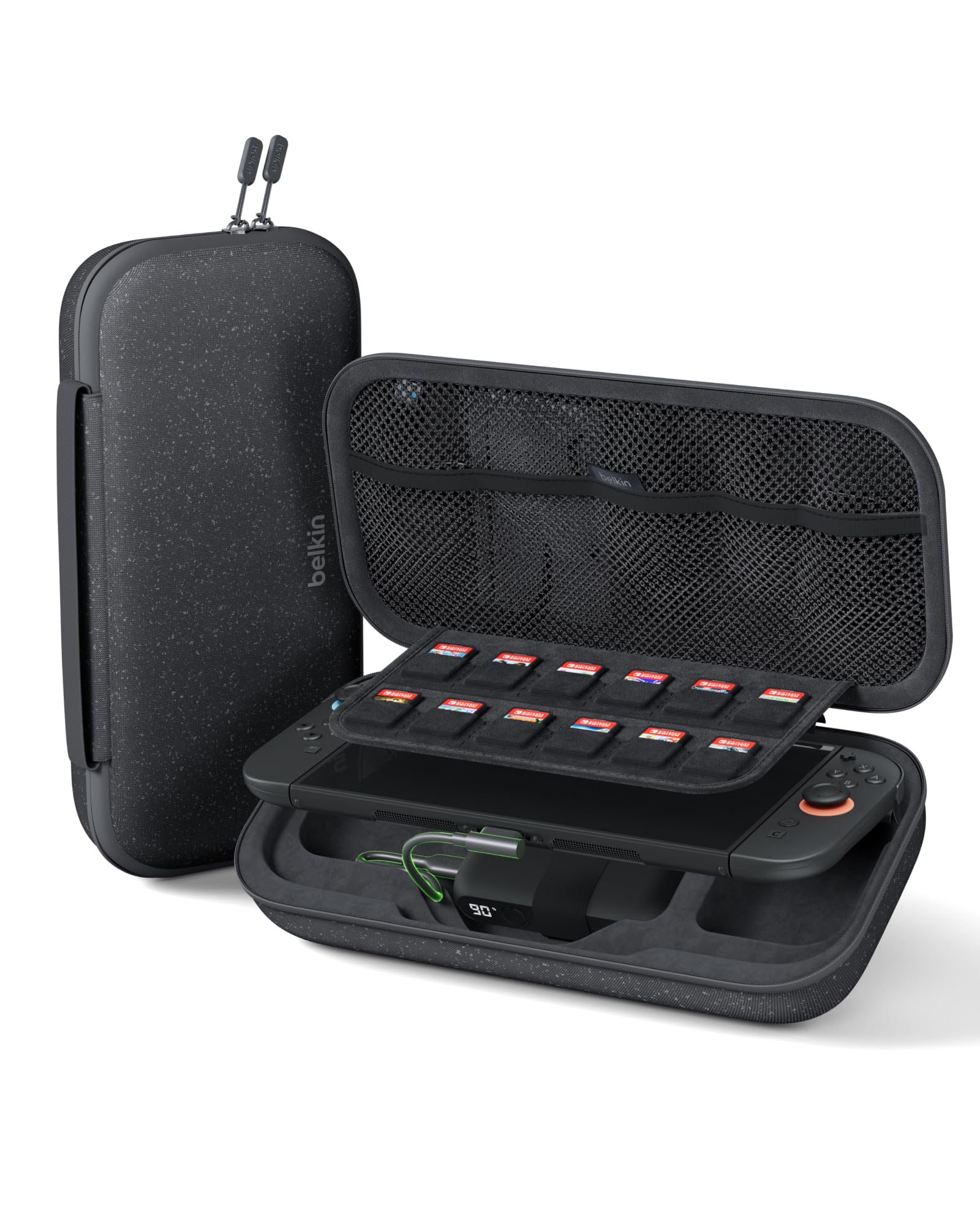 Belkin Nintendo Switch 2 Tasche mit 10.000 mAh Powerbank LCD-Anzeige 20 W Schnellladegerät AirTag Fächer Anthrazit