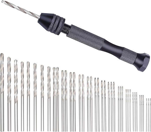 Precision Pin Vise Hobby Drill with Model Twist Hand Drill Bits Set for DIY Drilling Tool 49 Pieces