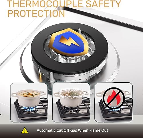 Miniatura 5 de TOPWISH Placa de cocina de gas propano de 2 quemadores, estufa de gas incorporada de GLPNG de 12 pulgadas con 2 quemadores sellados ITALY SABAF de