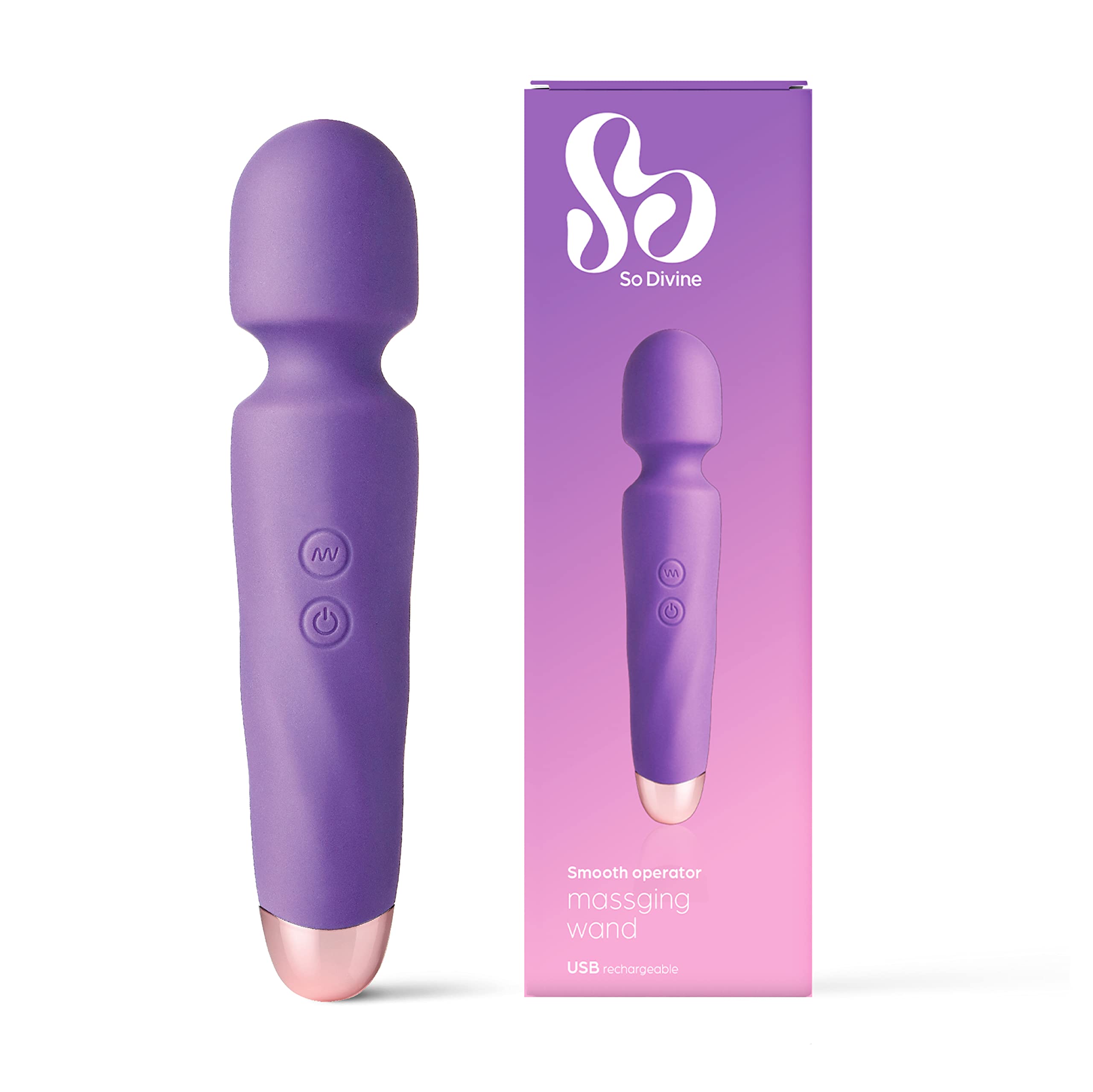 So Divine - Wireless Waterproof Portable Handheld Full Body Wand Massager with A Flexible Head. 10 Playful Vibration Functions for A Stress Free Massage. Super Quiet & USB Rechargeable (Purple)