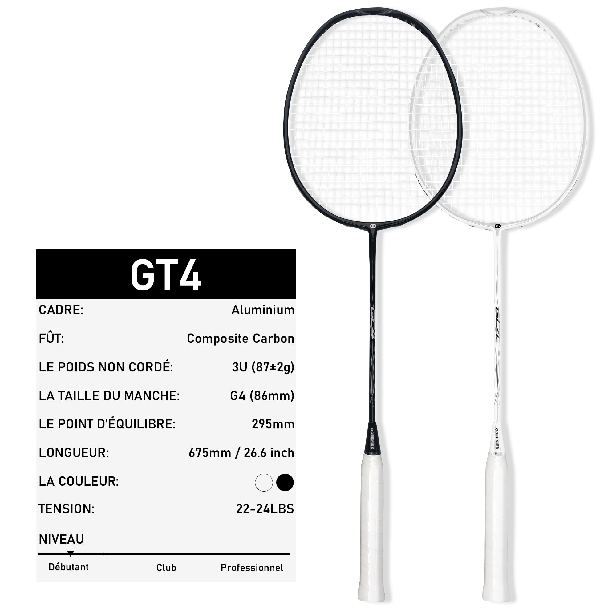 OGEENIER Raquette Badminton Adulte,Raquette Badminton pour 2 Personnes | OGEENIER Badminton Set Complet Légère - tête légère, idéale débutants