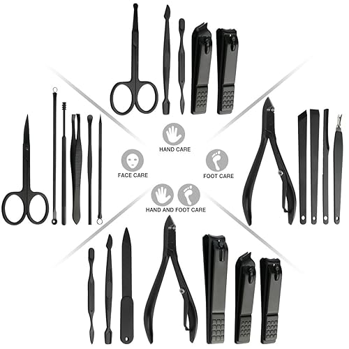 Miniatura 10 de ESARORA Juego de manicura 18 en 1 kit de pedicura profesional de acero inoxidable kit de cuidado de uñas con alicate y estuche de viaje de cuero