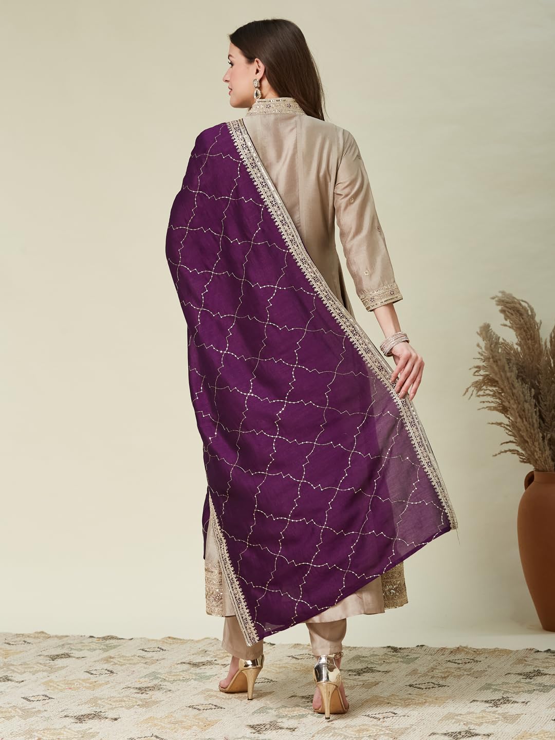 MOKOSH Women's Silk Embroidered Kurta Pant Dupatta Set (474-01-M) Grey - Image 2 thumbnail