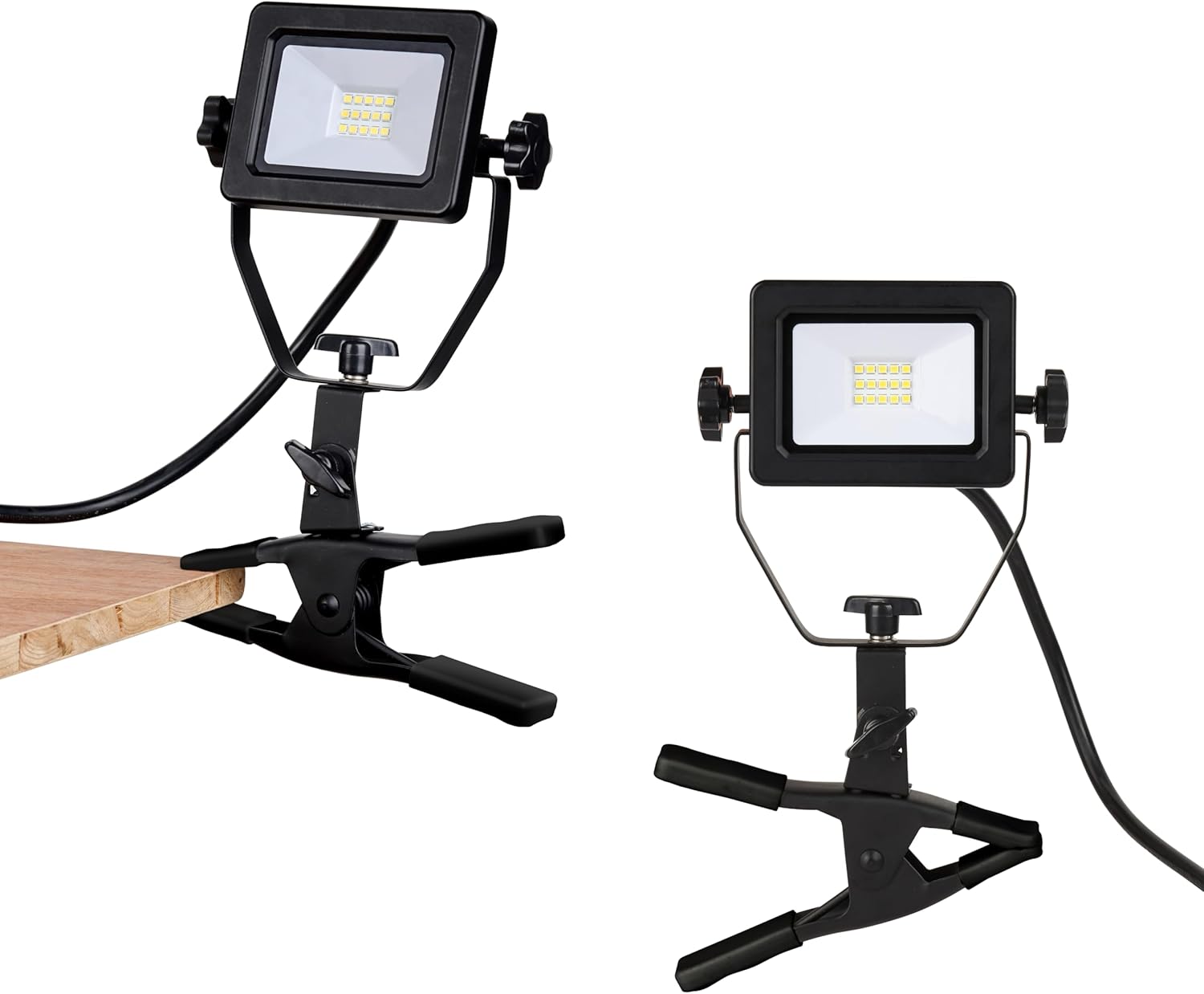 1200 Lumens Portable LED Clamp Work Light with 5ft 120V AC/60Hz Power Plug, Lightweight Design, Suitable for Wet Location, 10 Watts, 5000K Daylight, ETL Certified, 2pack