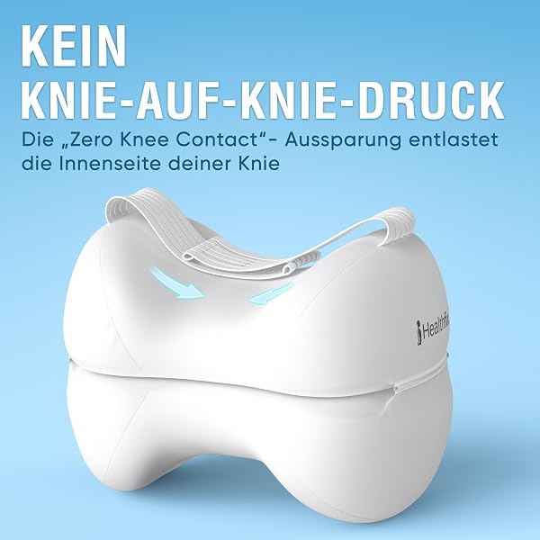 Healthfix Kniekissen für Seitenschläfer, orthopädisches Beinkissen zum Schlafen mit Gurt, 2-teilig aus Memory Foam, kühlender waschbarer Bezug (Weiß) - 4