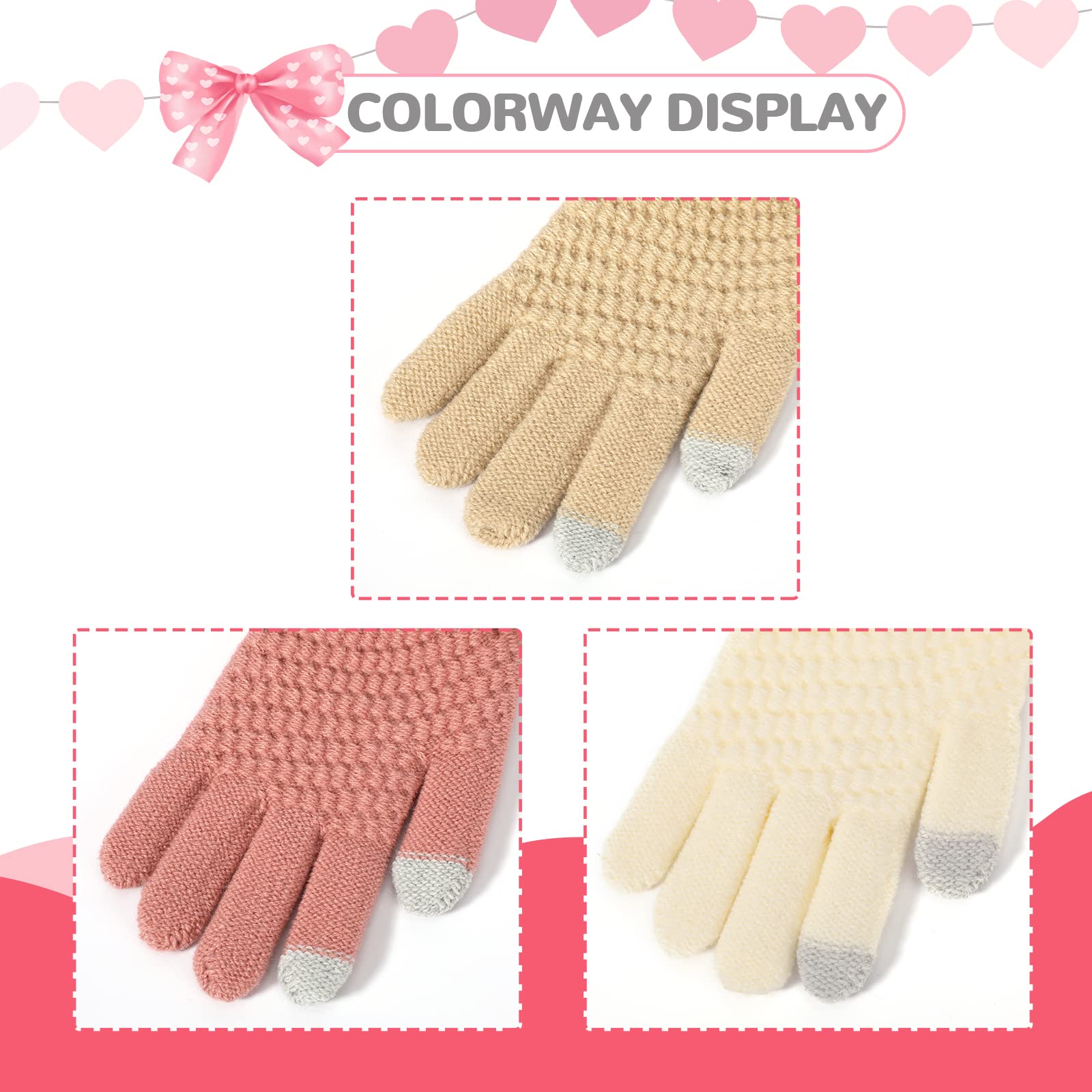 TAGVO Guantes de Punto para Niños Pequeños - 3 Pares de Invierno Con Dedos Completos para 5-15 Años - Elásticos Mitones