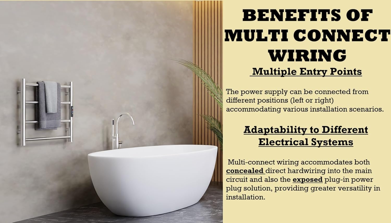 SATOH Towel Warmer for Bathroom Heated Towel Rack Wall Mounted Electric Drying Rail with Plug-in Installation & Timer Stainless Steel Hot Towel Warmer - 88cm x 53cm (Polished Chrome)