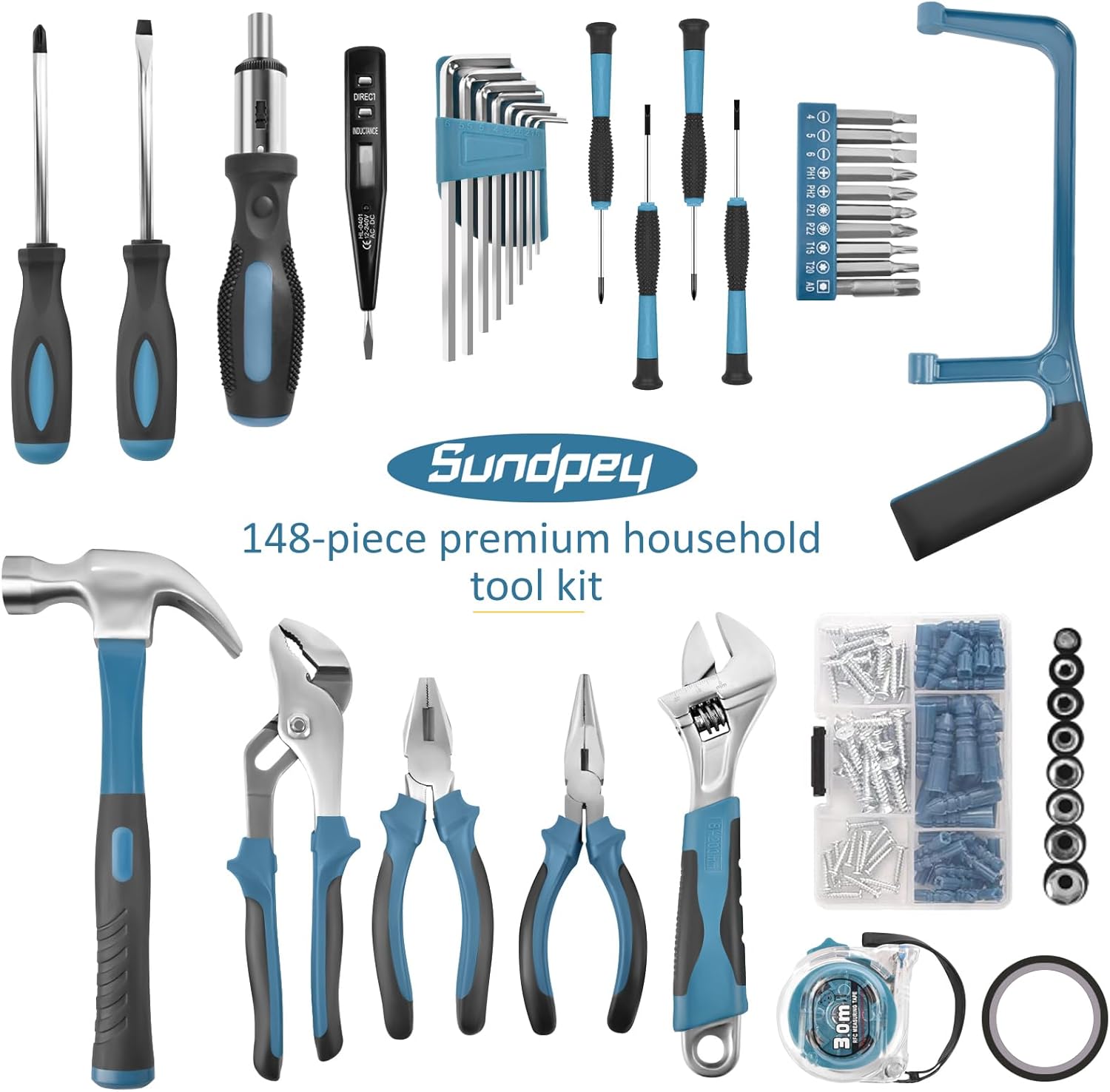 Sundpey Home Tool Kit 148PCs - Home Improvement Portable General Repair Basic Hand DIY Tool Set - All Purpose Tools for Men Women & Handyman & Homeowner & Beginner & College Student with Storage Case 3 71pIAX7TQ4L. AC SL1500