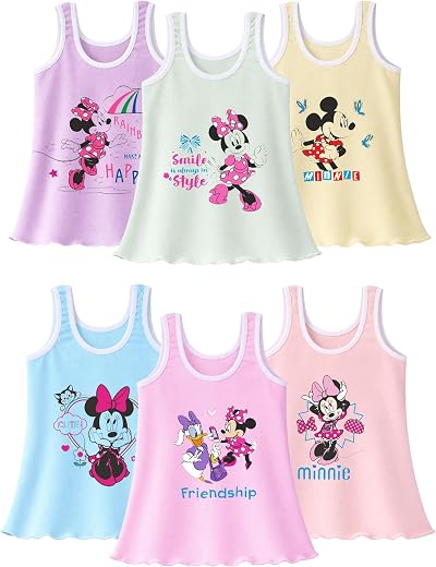 Kids Minnie &amp; Friends Printed Girl's Regular Fit Vest Dori Neck| 100% Cotton| Skin Friendly | Lightweight | Sleeveless Des...