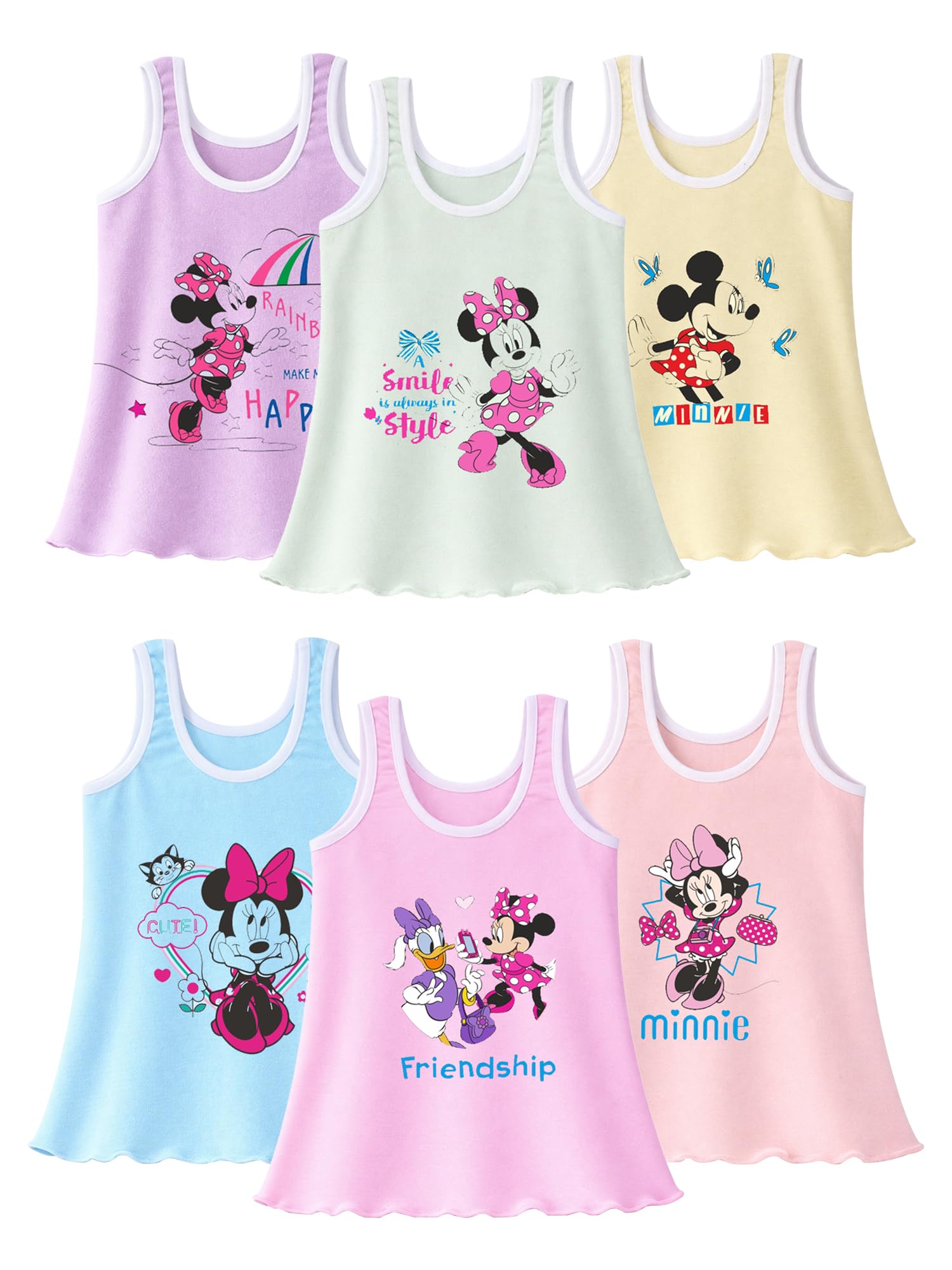 bodycare Kids Minnie & Friends Printed Girl's Regular Fit Vest Dori Neck| 100% Cotton| Skin Friendly | Lightweight | Sleeveless Design | Pack Of 6 (Color & Print May Vary)-picture-23