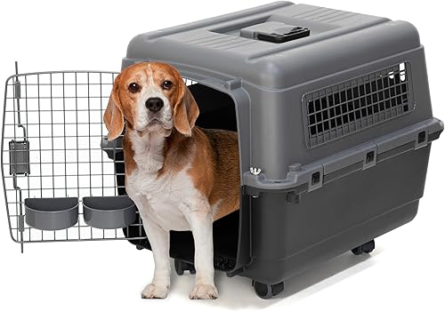 Miniatura 2 de SportPet Jaula de Viaje para Perros con Puerta de Alambre Aprobada por Aerolíneas, Transportín de Plástico Duradero para Mascotas con Ruedas