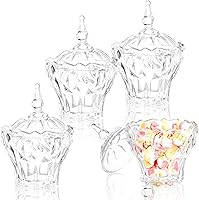 Vista 9 de DEAYOU Paquete de 4 tarros decorativos para dulces, plato de cristal para dulces con tapa, tarro de cristal de diamante, tarro pequeño cubierto
