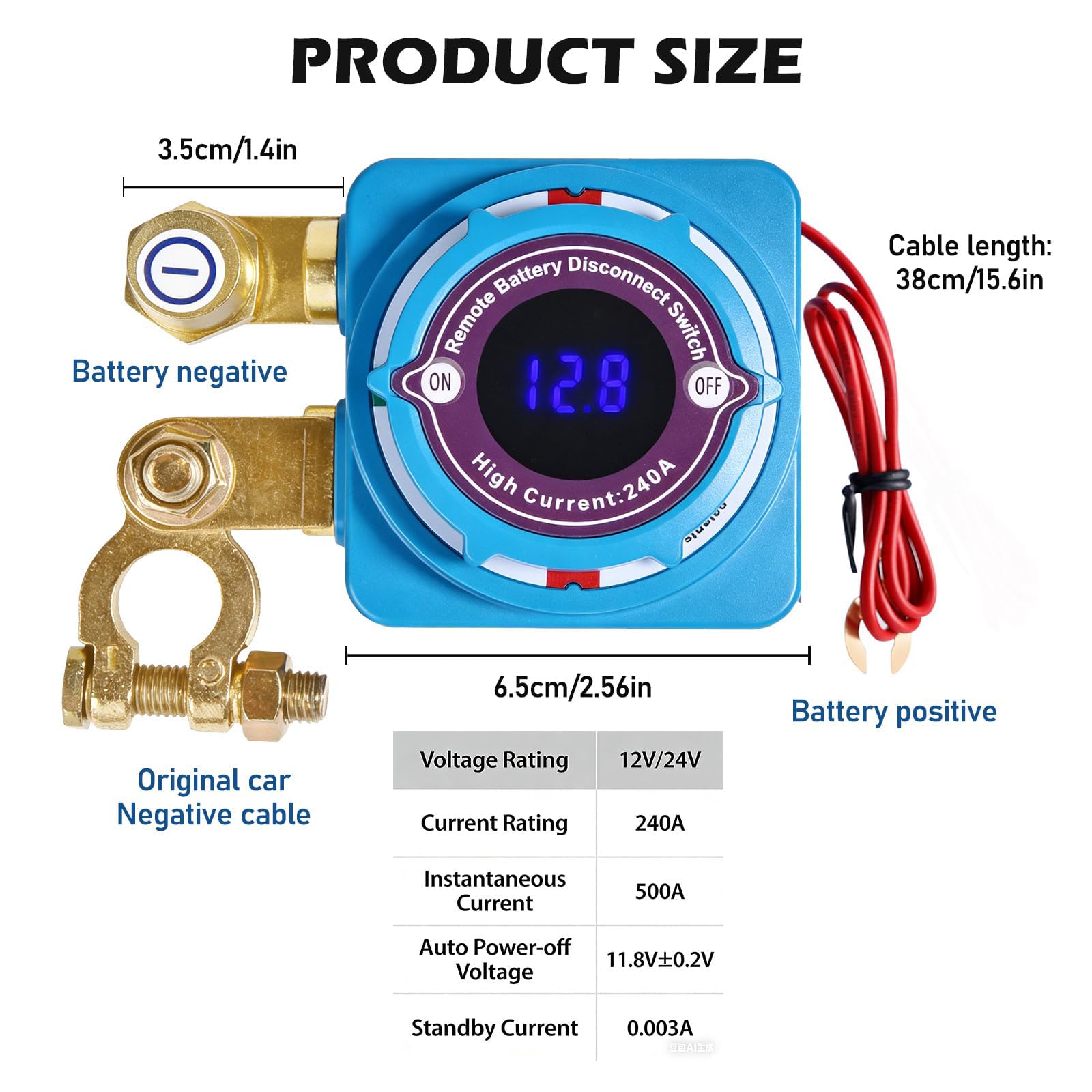 Stacca Batteria 12V per Auto con Telecomando: 240A Remoto Auto Stacca Batteria Senza Fili, Kill Switch Antifurto,Interruttore Automatico Senza Fili con Telecomando, Morsetti per Batteria