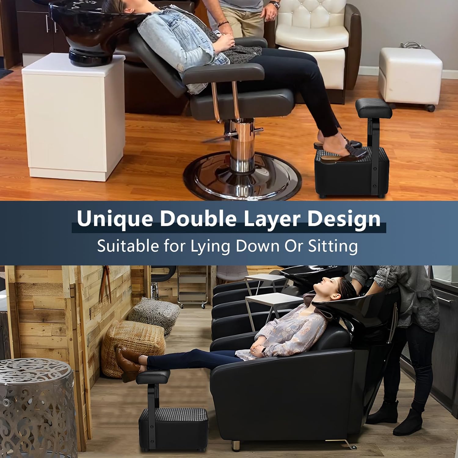 Independent Footrest for Backwash Beauty Spa Shampoo Bowl and Chair Set,Footstool for Spa Beauty, Ottoman for Shampoo Station Chair in Salon and Spa (Black)