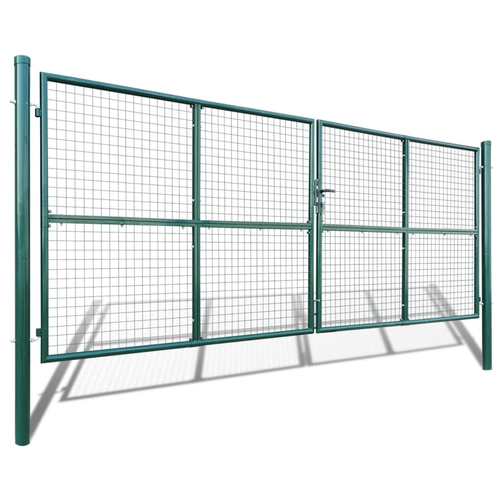Cancello da giardino in rete 400 x 150 cm, robusto cancello in acciaio zincato con verniciatura a polvere, verde scuro, pronto per il montaggio, con cerniere, per esterni