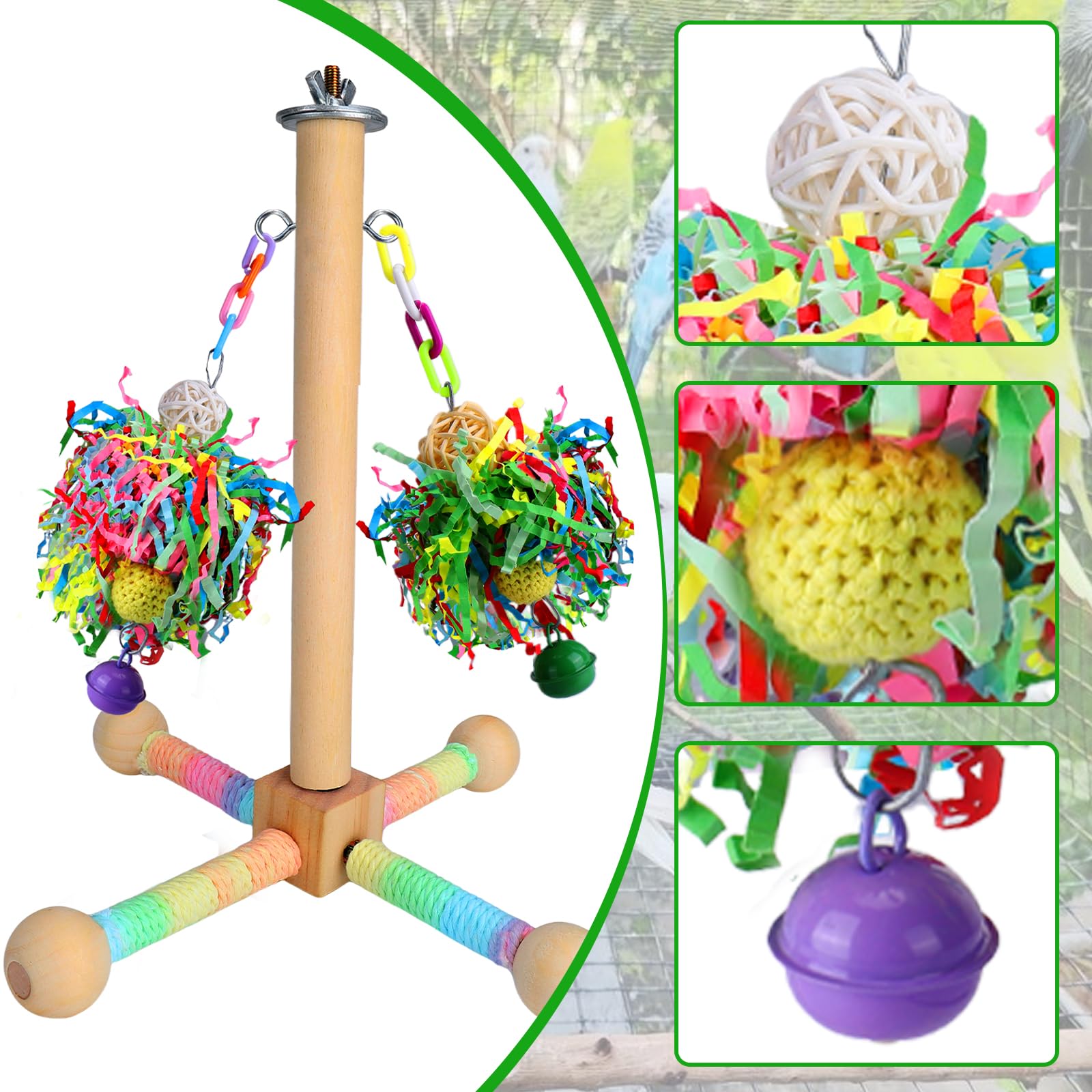 BABORUI Bird Toys, Parrot Foraging Shredder Hanging Toys with Perches for Cage - image 5