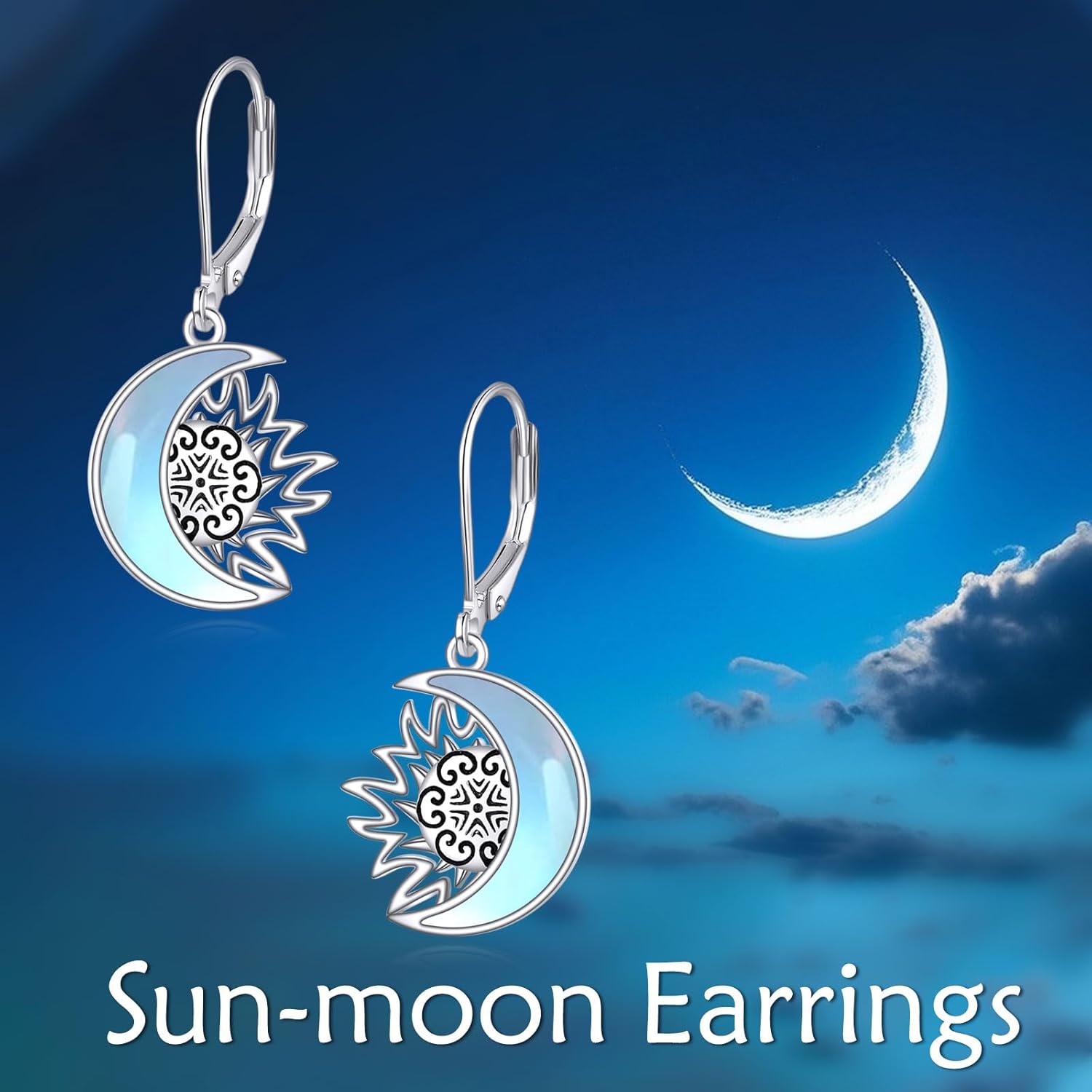 Sun and Moon Earrings 925 Sterling Silver Moon Earrings Sun Earrings Sun and Moon Dangle Earrings for Women Mom Friends - Image 6