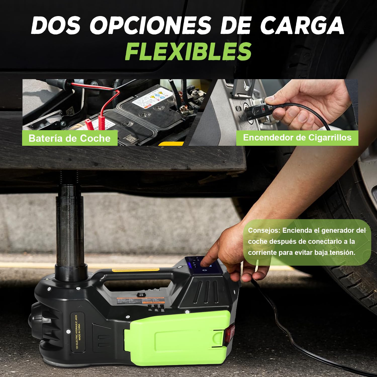 VOBOR Gato Eléctrico para Coche, 5T Gato Hidráulico 12V con Luz LED e Inflador, 155-450 mm Juego de Gatos Elevador para Automóvil, SUV, Sedán