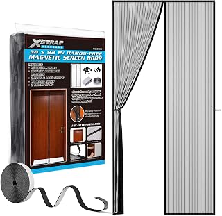 XSTRAP STANDARD Upgraded Magnetic Screen Door, Door Screen Magnetic Closure, Retractable Mosquito Net for Door, Mesh Curtain with Frame Hook & Loop, Hands-Free, Pet and Kid Friendly 38 x 82 Inches