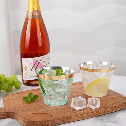 Miniatura 8 de Nervure 240 vasos de plástico dorados  Vasos de plástico con borde dorado de 9 onzas  Taza transparente desechable resistente con borde dorado