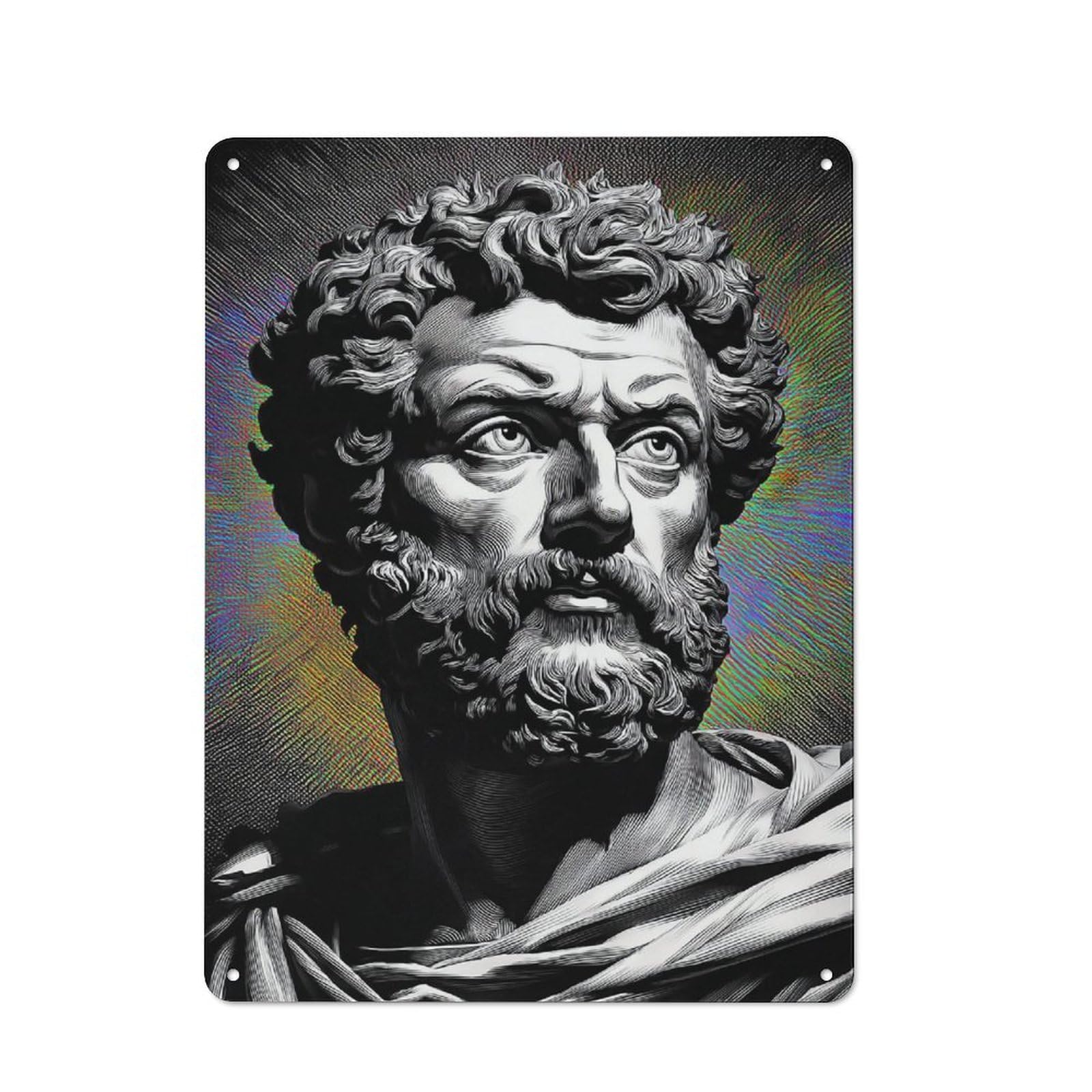 Character Decorative Tin Plaque 40x30cm Featuring Renaissance Portrait with Holographic Background, Small Space Decor for Bedroom, Kitchen, Office Or Living Room