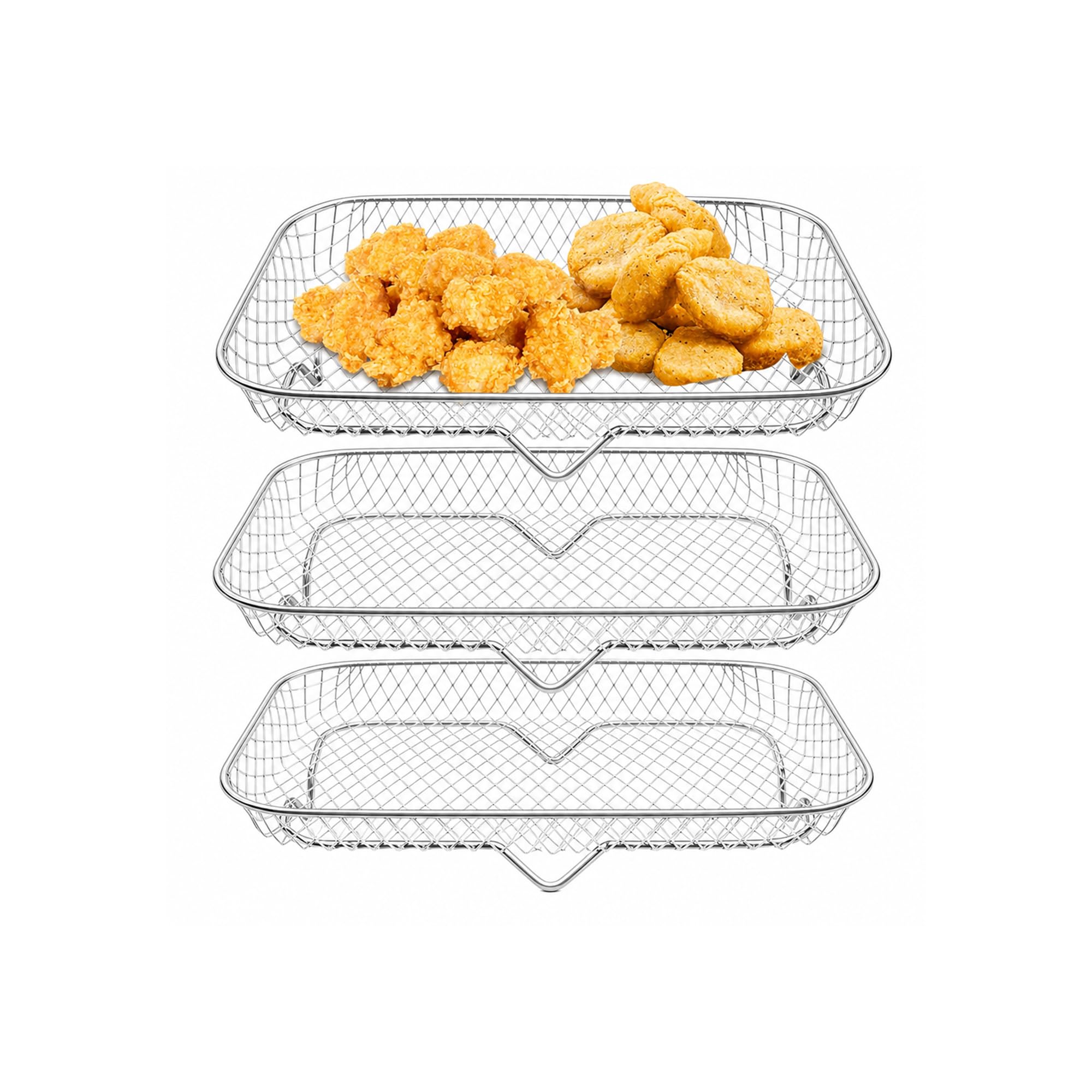 3pcs Air Fryer Racks, 304 Stainless Steel Air Fryer Grill Rack, Air Fryer Basket Stackable Accessories for Baking, Cooking, Dehydrating (Square)