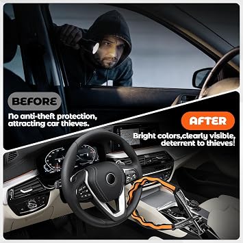 Dayacoco Steering Wheel Lock,Reflective Strips Titan Lock with 3 Keys