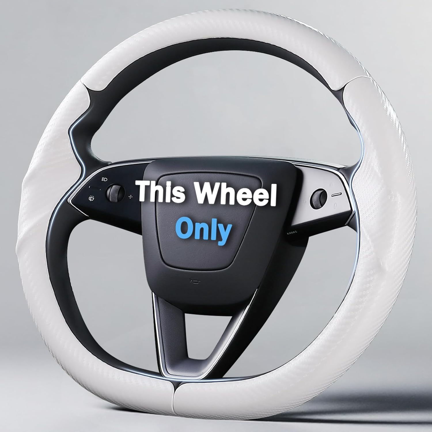 Steering Wheel Cover for Tesla Model 3 2024-Present Highland/Tesla Model Y Juniper 2025-Present, Carbon Fiber Steering Wheel Cover for Tesla Model 3 Highland/Y Juniper Accessories, Matte White