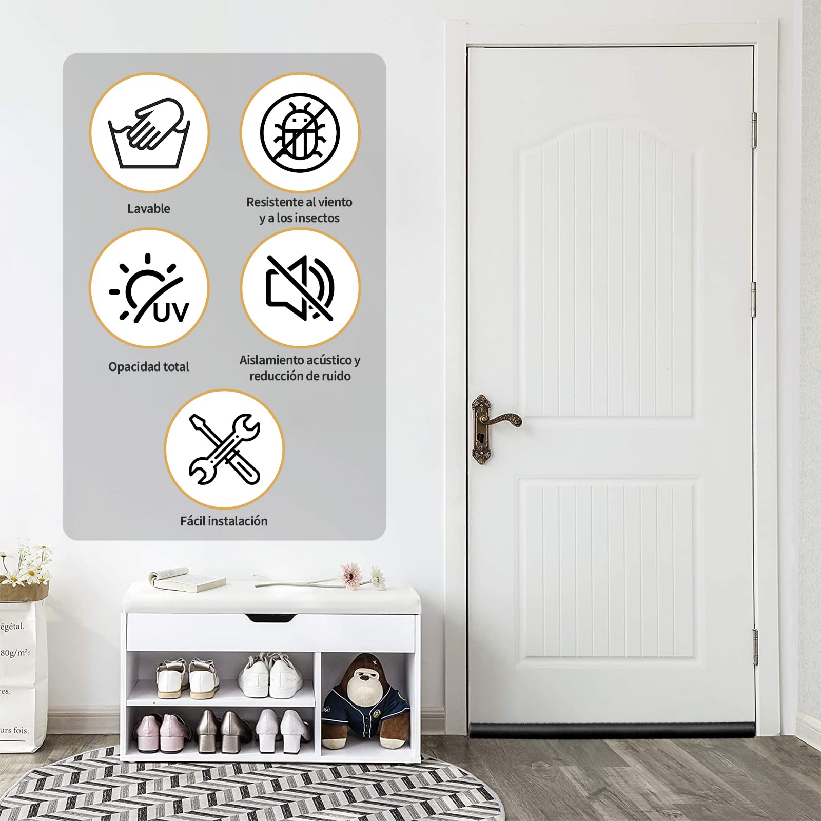 3 Piezas Cortavientos para la Puerta, Burlete Puerta Entrada 96 cm, Burletes para Puertas, Burlete Bajo Puerta Doble Aislante e Impermeable, Fácil Instalación, Negro