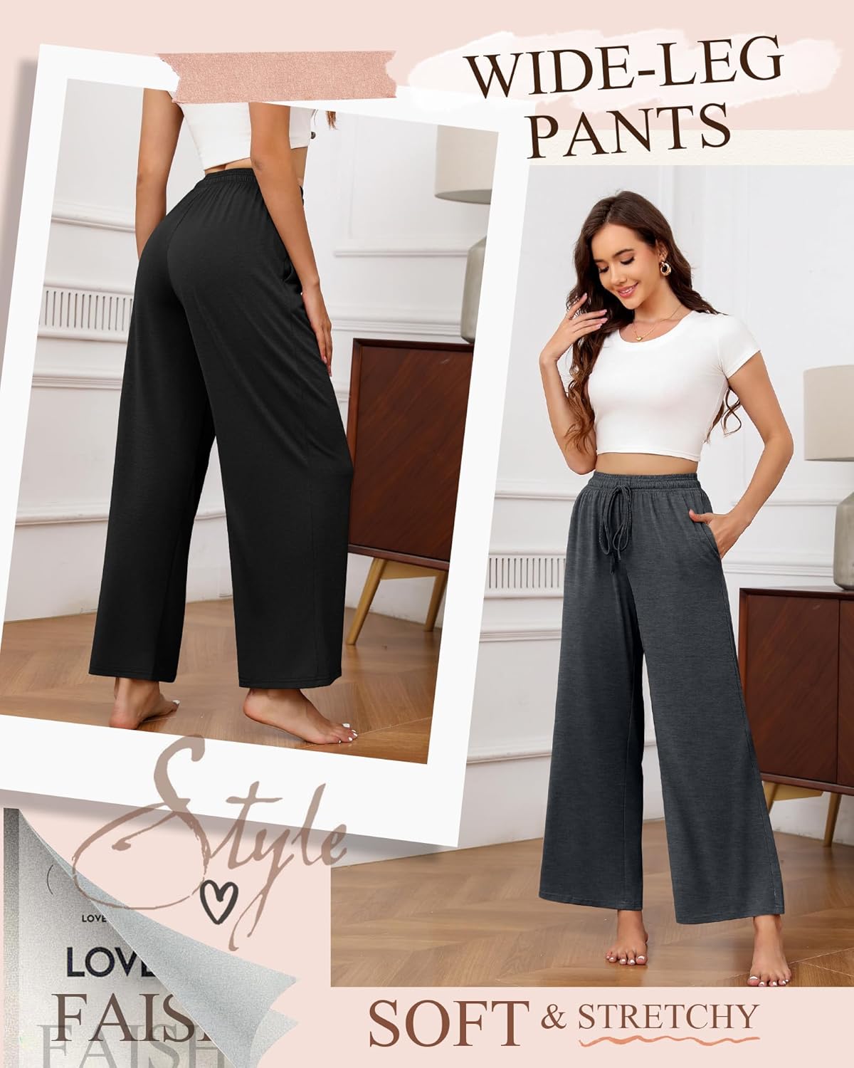 Neer 3 Pack Women's Drawstring Pants Casual Wide Leg Lounge Yoga Sweatpants Loose Comfy Palazzo with Pockets - Image 6