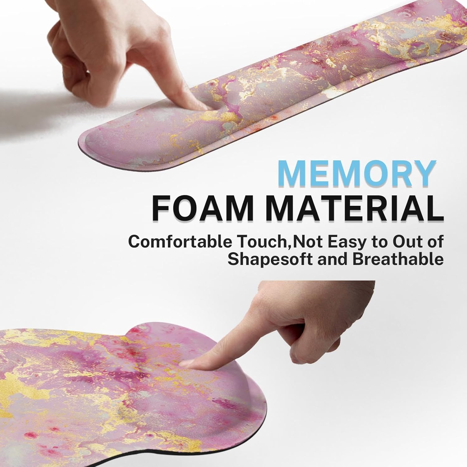 Britimes Pink Gold Liquid Marbling Keyboard Mouse Pad Set 4in1 Large Mousepad+Keyboard Wrist Rest+Mouse Wrist Rest+Coaster Set with Ergonomic Design for Home Office Computer 35.4x15.7 inches - Image 4