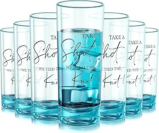 Sliner 48 Wedding Shot Tall Glasses Set,Take a Shot We Tied the Knot 2oz Acrylic Glasses with Heavy Base, Liquor Bottles Bulk for Newlyweds Bridal Shower Party Favors Souvenirs Gifts (Blue)
