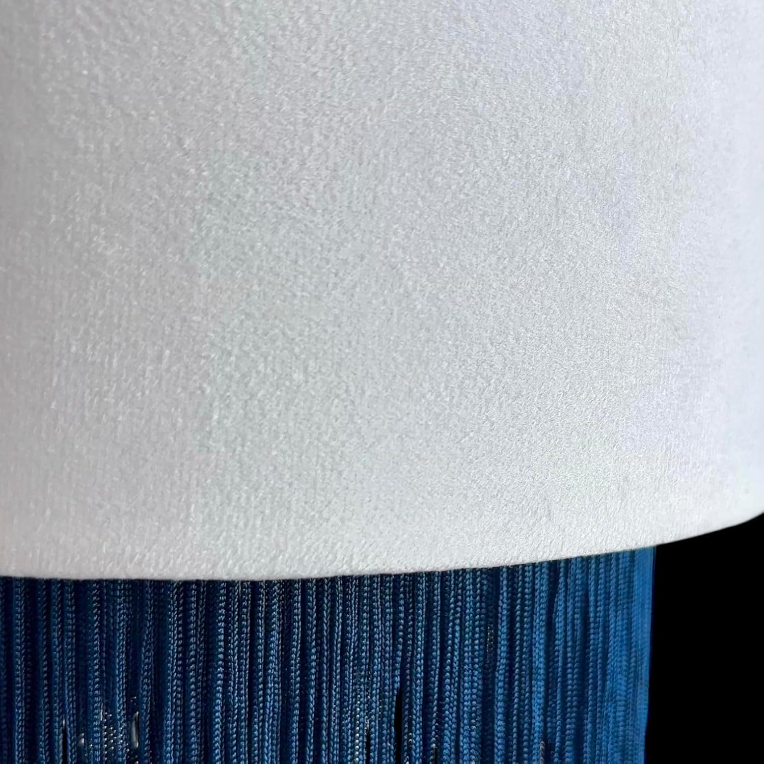 Tristan Home Premium Velvet Drum Lamp Shade with Fringe, 30cm Width 24cm Height Including Fringe (White and Dark Blue, Small)